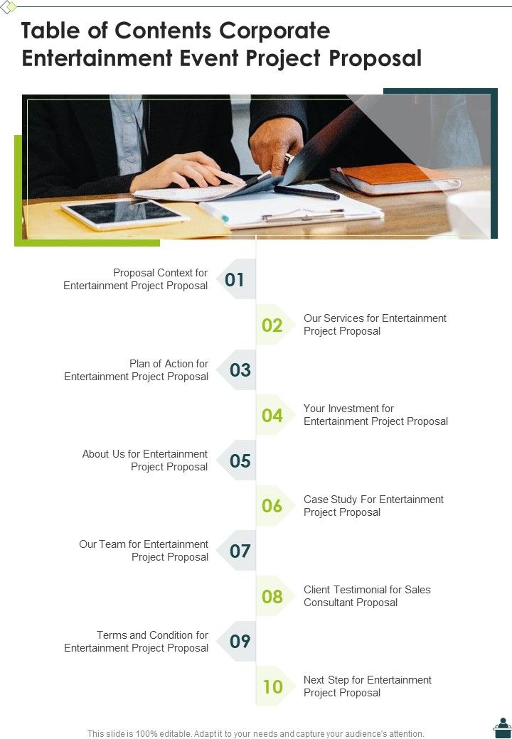 Table Of Contents Corporate Entertainment Event Project Proposal One ...