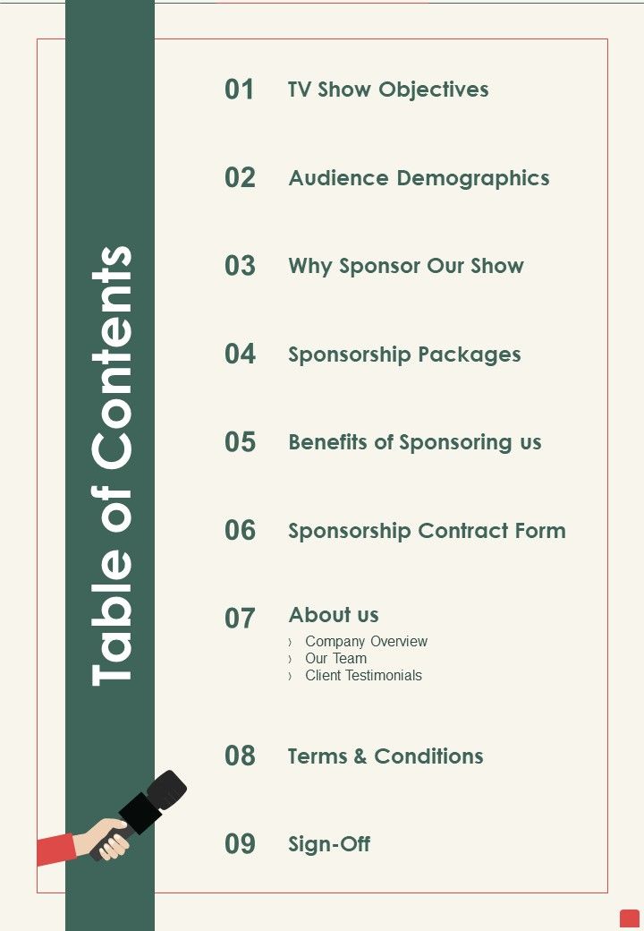 Table Of Contents Corporate Event Sponsorship Proposal One Pager Sample ...