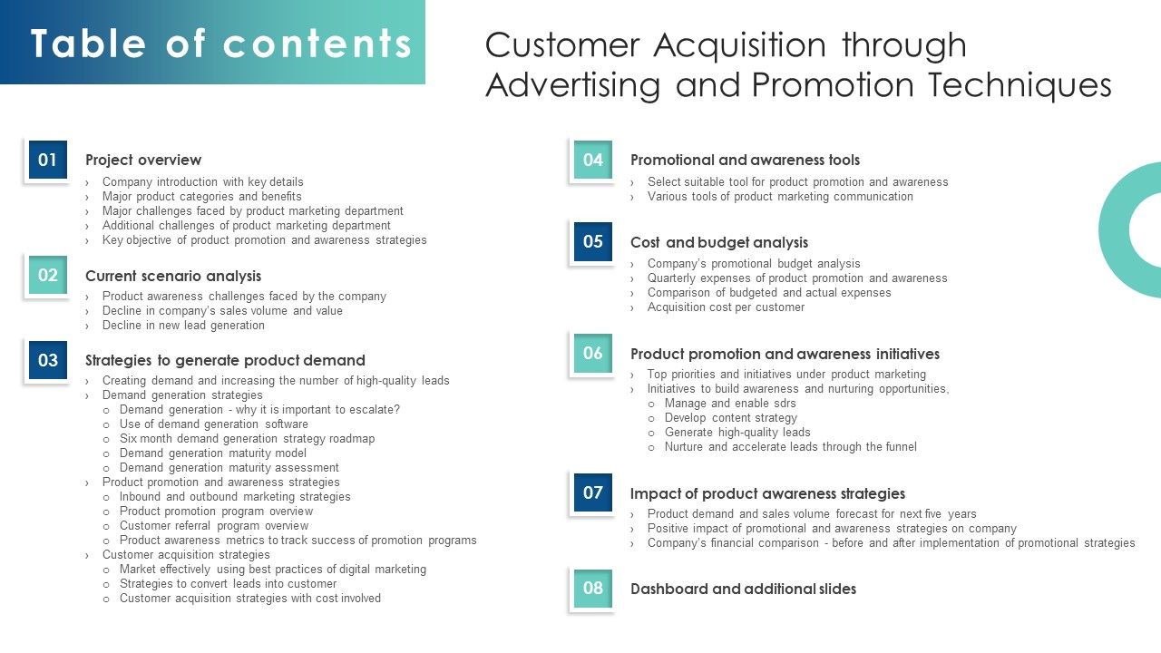 Table_Of_Contents_Customer_Acquisition_Through_Advertising_And_Promotion_Techniques_Icons_PDF_Slide_1.jpg