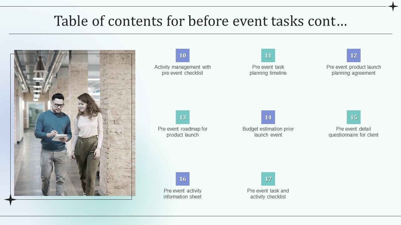 Table Of Contents For Before Event Tasks Template PDF Slide02