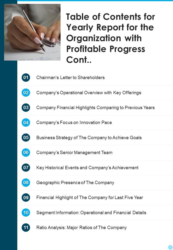 Table_Of_Contents_For_Yearly_Report_For_The_Organization_With_Profitable_Progress_Cont_One_Pager_Documents_Slide_1.jpg