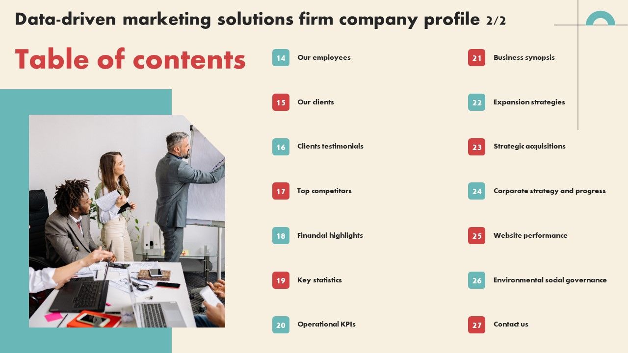 Tables Of Contents Data Driven Marketing Solutions Firm Company Profile ...