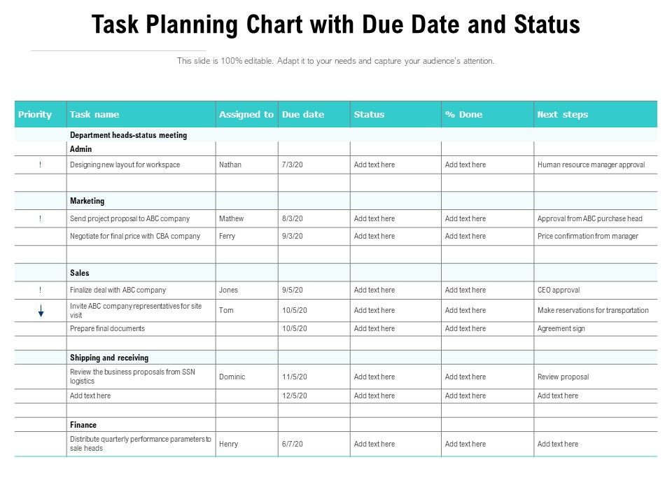 Task Planning Chart With Due Date And Status Ppt PowerPoint ...