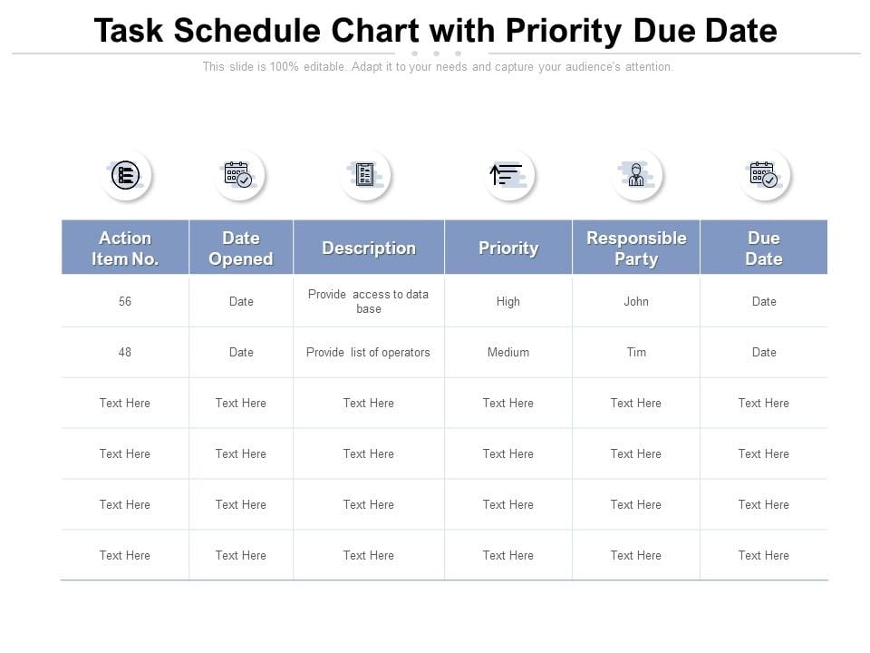 Task Schedule Chart With Priority Due Date Ppt PowerPoint Presentation ...