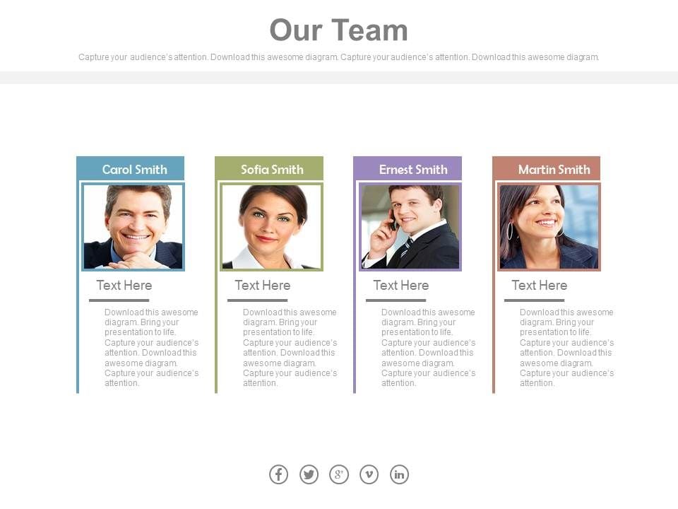 Team Of Four Employees With Pictures Powerpoint Slides