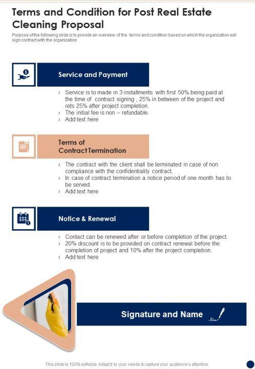Terms And Condition For Post Real Estate Cleaning Proposal One Pager Sample Example Document Slide01