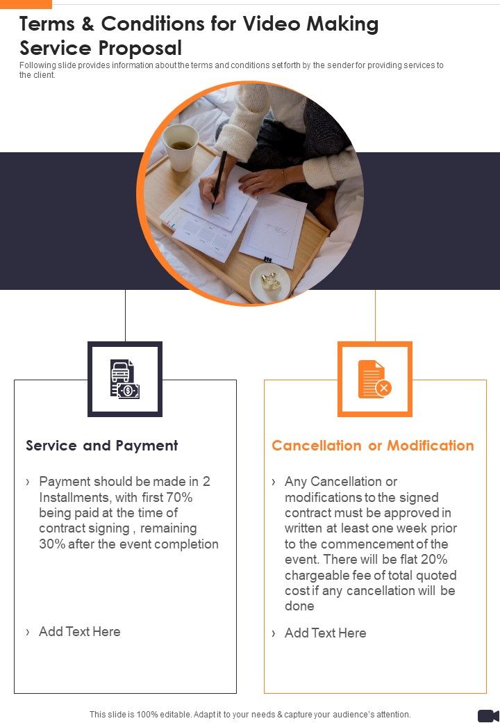 Terms And Conditions For Video Making Service Proposal One Pager Sample Example Document Slide01