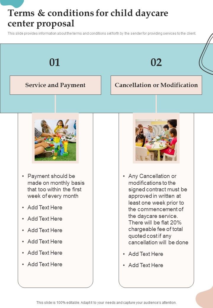 Terms Andconditions For Child Daycare Center Proposal One Pager 