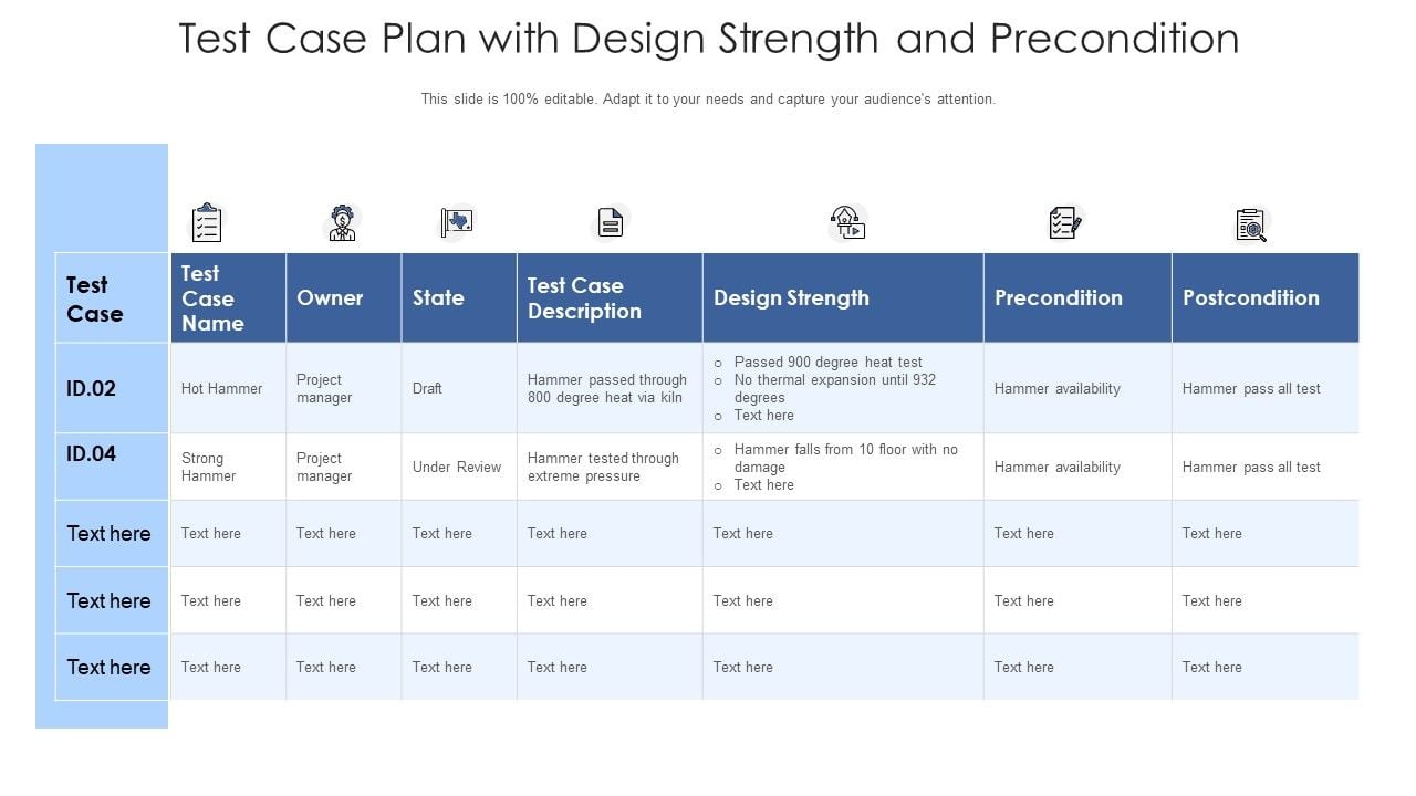 Test Case Plan With Design Strength And Precondition Ppt PowerPoint ...