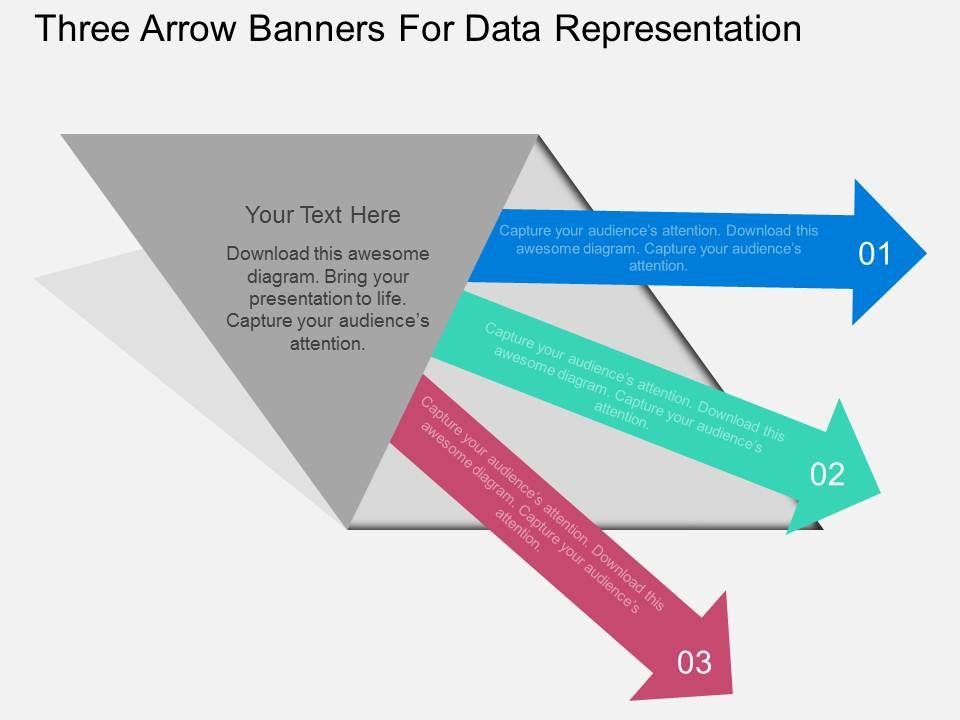 Three Arrow Banners For Data Representation Powerpoint Template