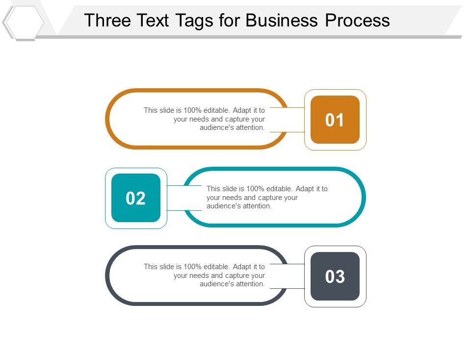 Three Text Tags For Business Process Ppt PowerPoint Presentation Gallery Master Slide Slide01