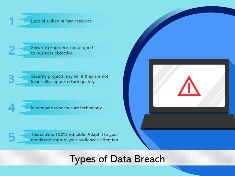 Types Of Data Breach Ppt PowerPoint Presentation Inspiration Ideas PDF