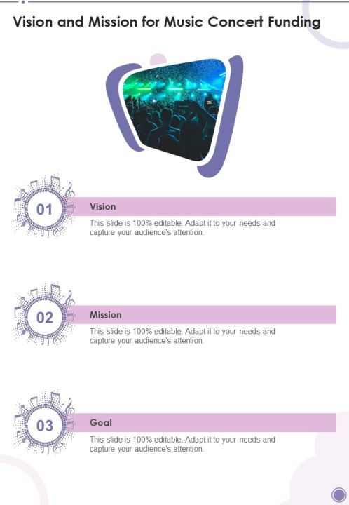 Vision And Mission For Music Concert Funding One Pager Sample Example Document Slide01