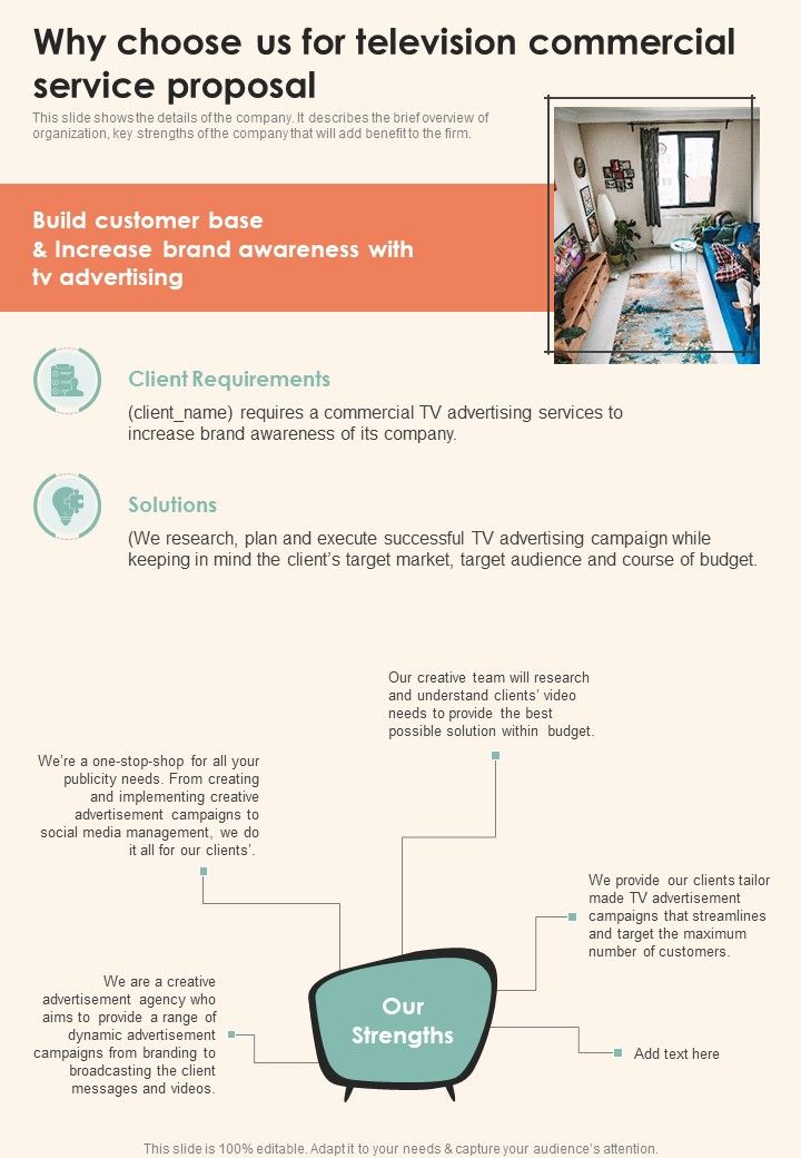 Why Choose Us For Television Commercial Service Proposal One Pager Sample Example Document Slide01