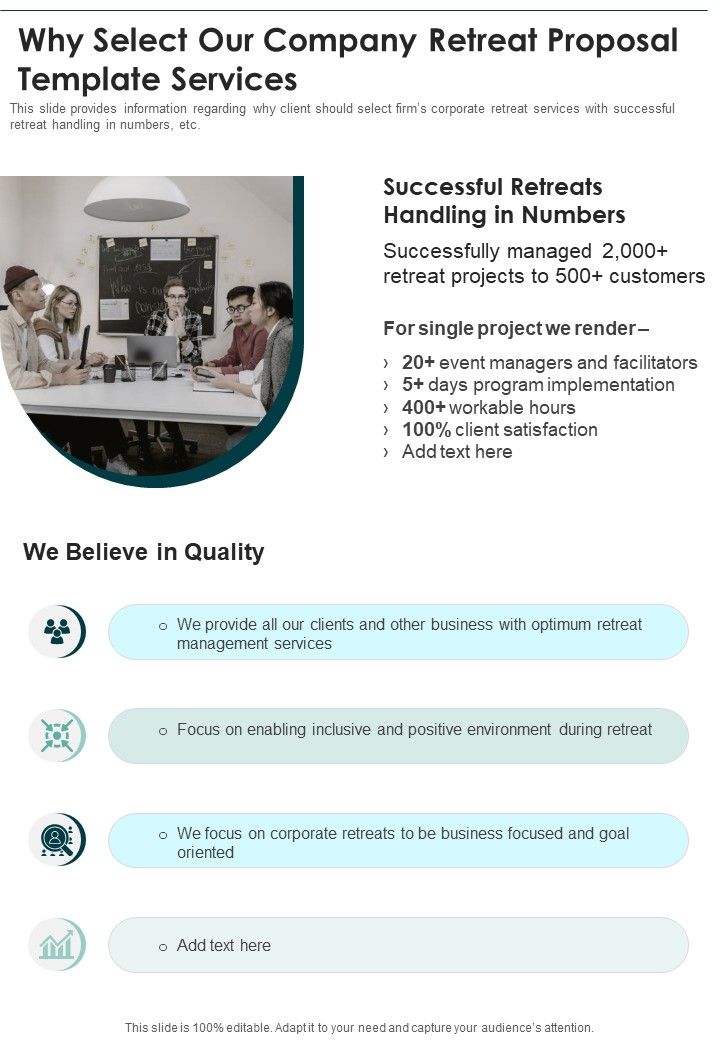Why Select Our Company Retreat Proposal Template Services One Pager
