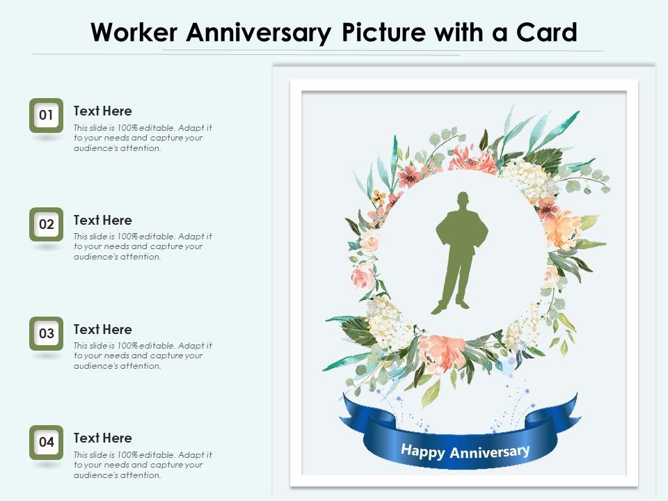 Worker Anniversary Picture With A Card Ppt PowerPoint Presentation File Mockup PDF Slide01
