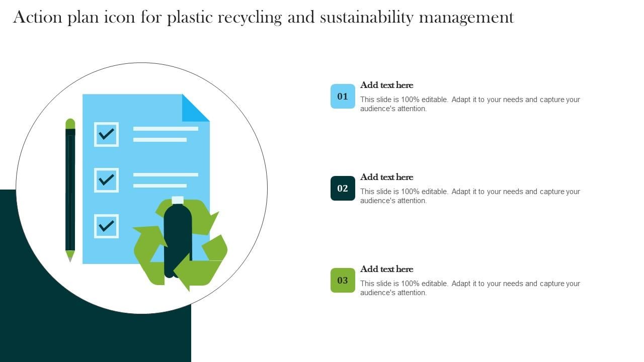 Action Plan Icon For Plastic Recycling And Sustainability Management Template PDF