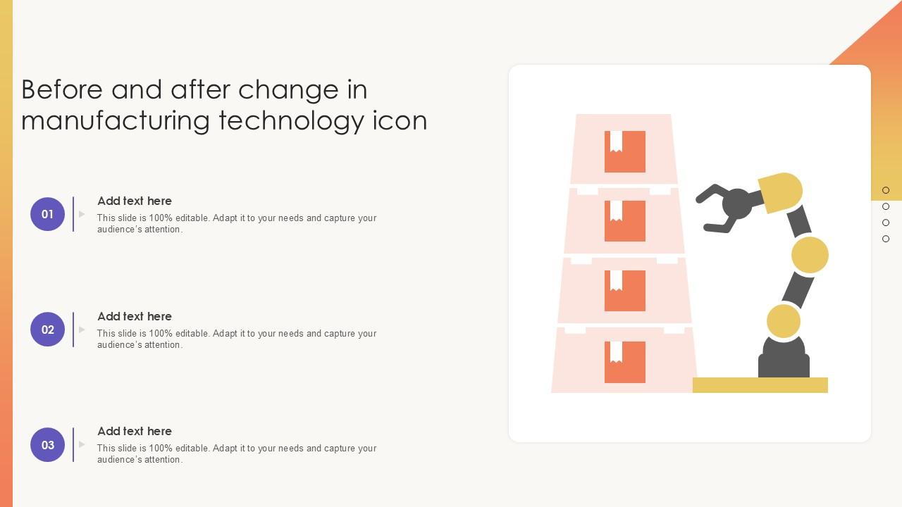 Before And After Change In Manufacturing Technology Icon PPT Sample SS