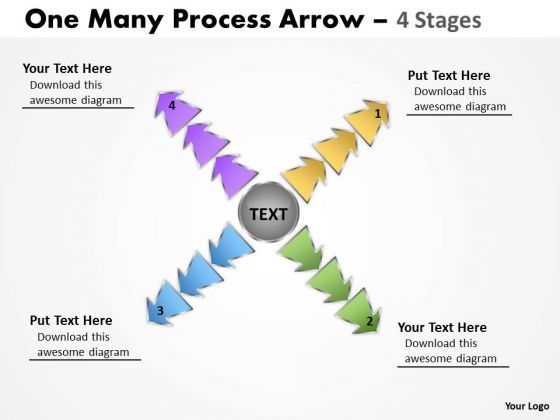 Business Cycle Diagram One Many Process Arrow 4 Stages Consulting Diagram