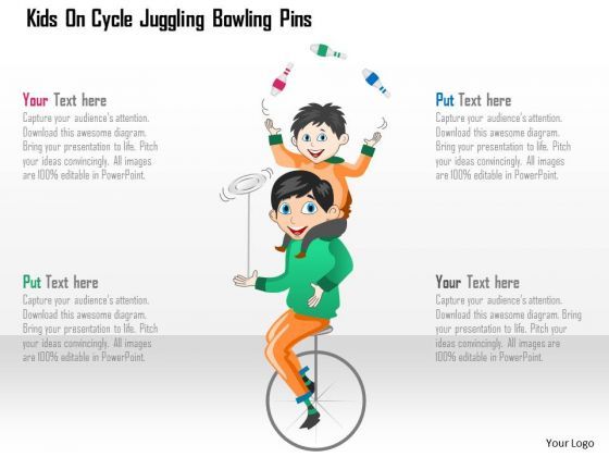 Business Diagram Kids On Cycle Juggling Bowling Pins Presentation Template Slide01