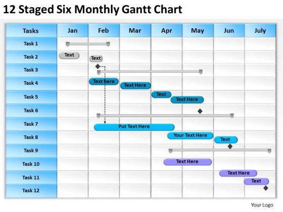 Business PowerPoint Template 12 Staged Six Monthly Gantt Chart Ppt Slides