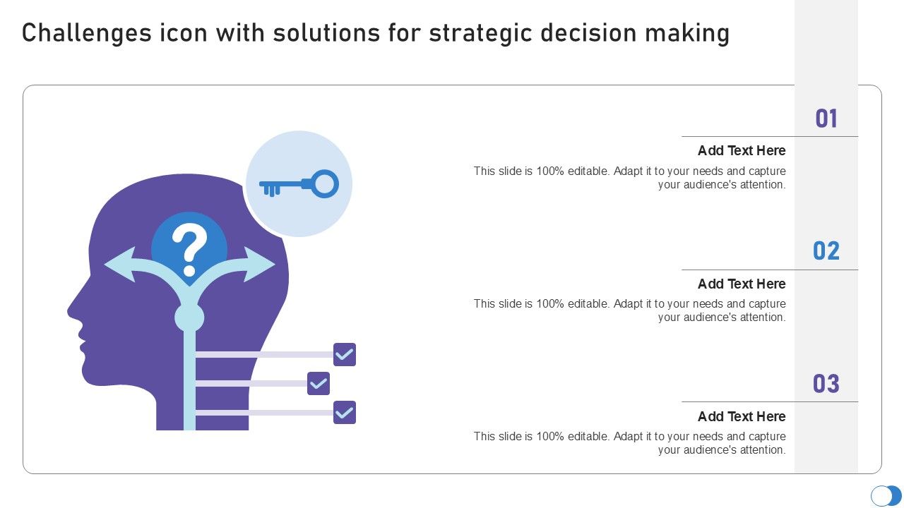 Challenges Icon With Solutions For Strategic Decision Making PPT Template SS