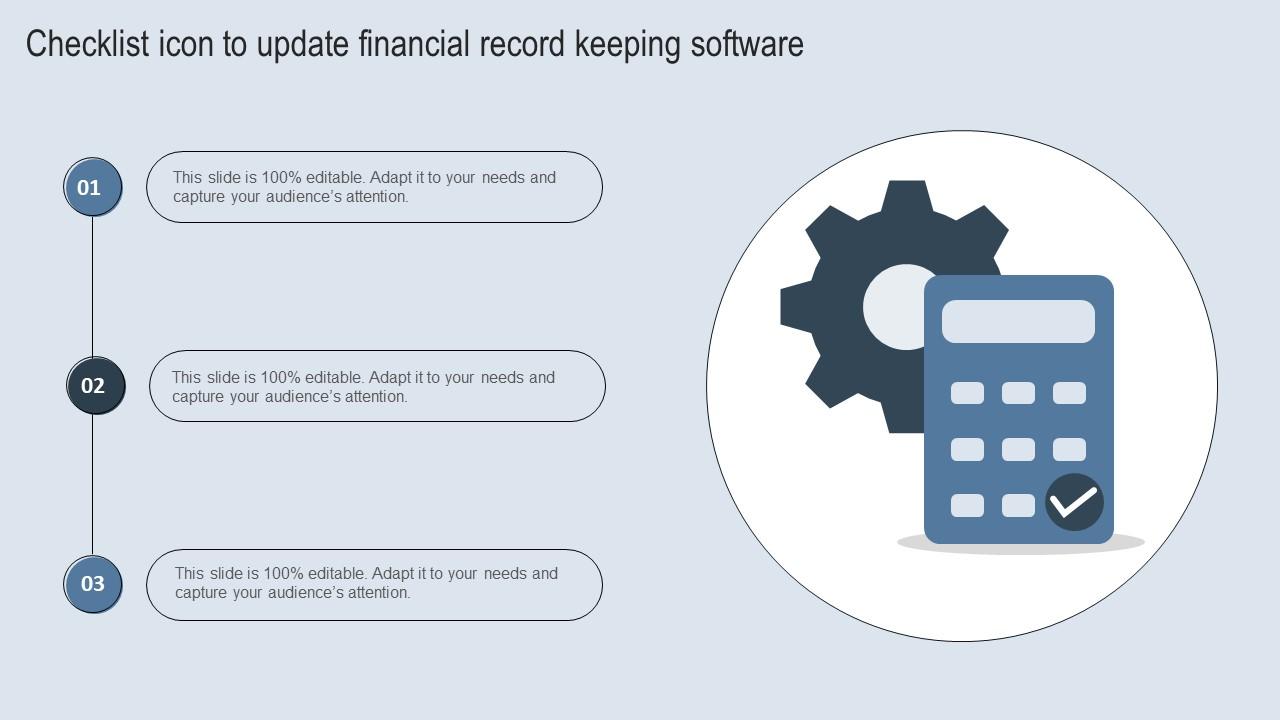 Checklist Icon To Update Financial Record Keeping Software Designs Pdf