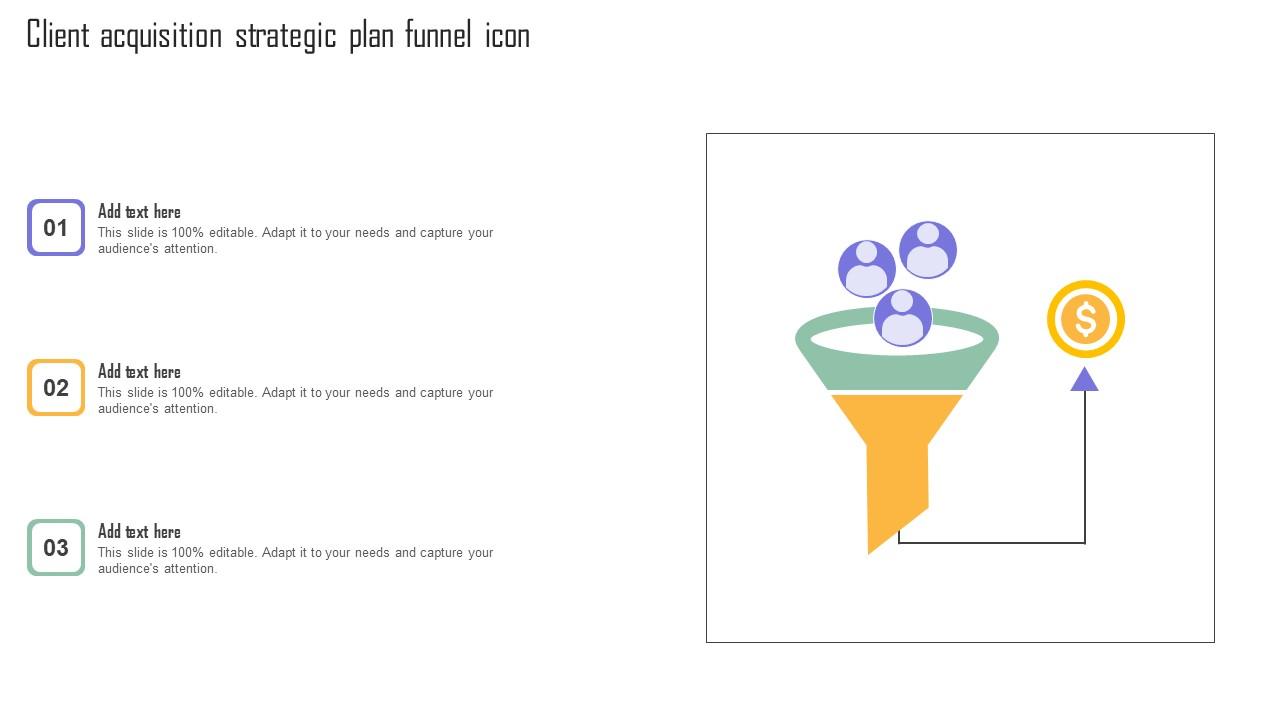 Client Acquisition Strategic Plan Funnel Icon Professional Pdf