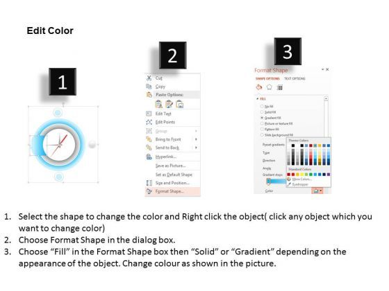 Clock With Three Text Boxes For Data Representation Presentation Template Slide03