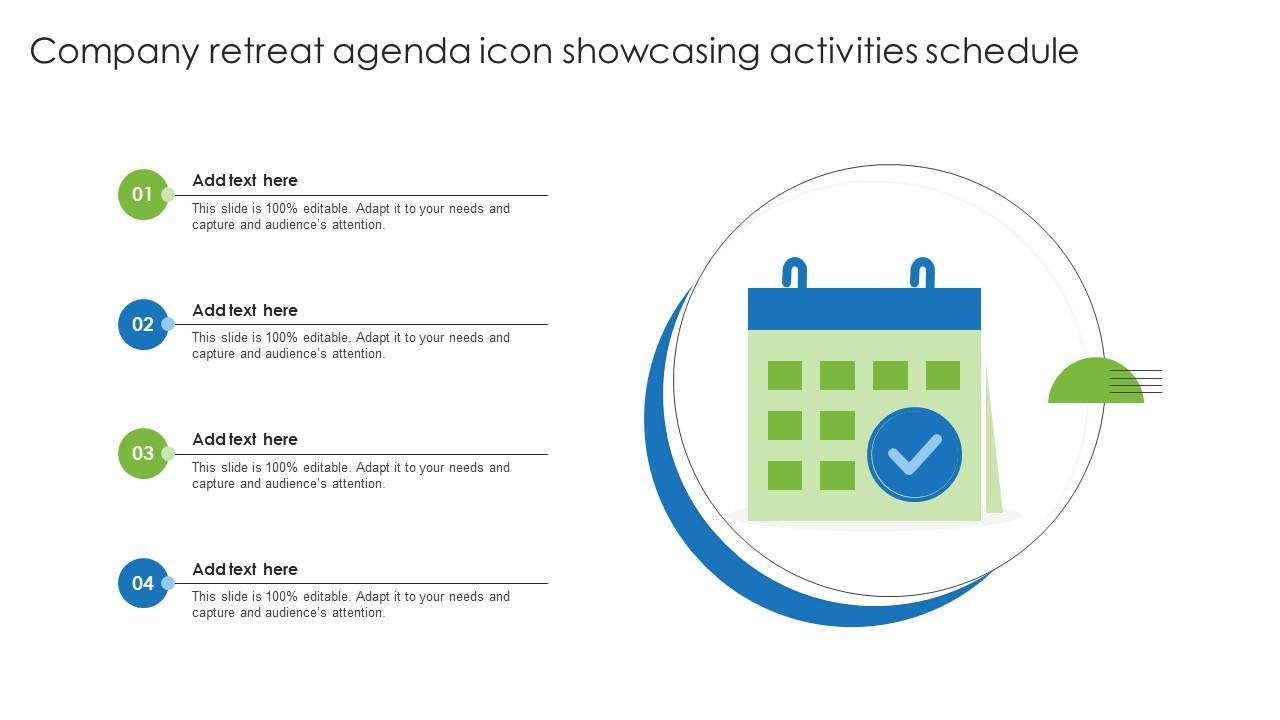 Company Retreat Agenda Icon Showcasing Activities Schedule Designs Pdf