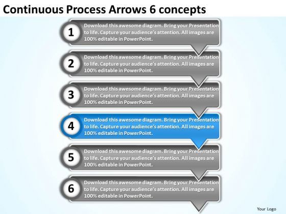 Continuous Process Arrows 6 Concepts PowerPoint Flow Charts Templates