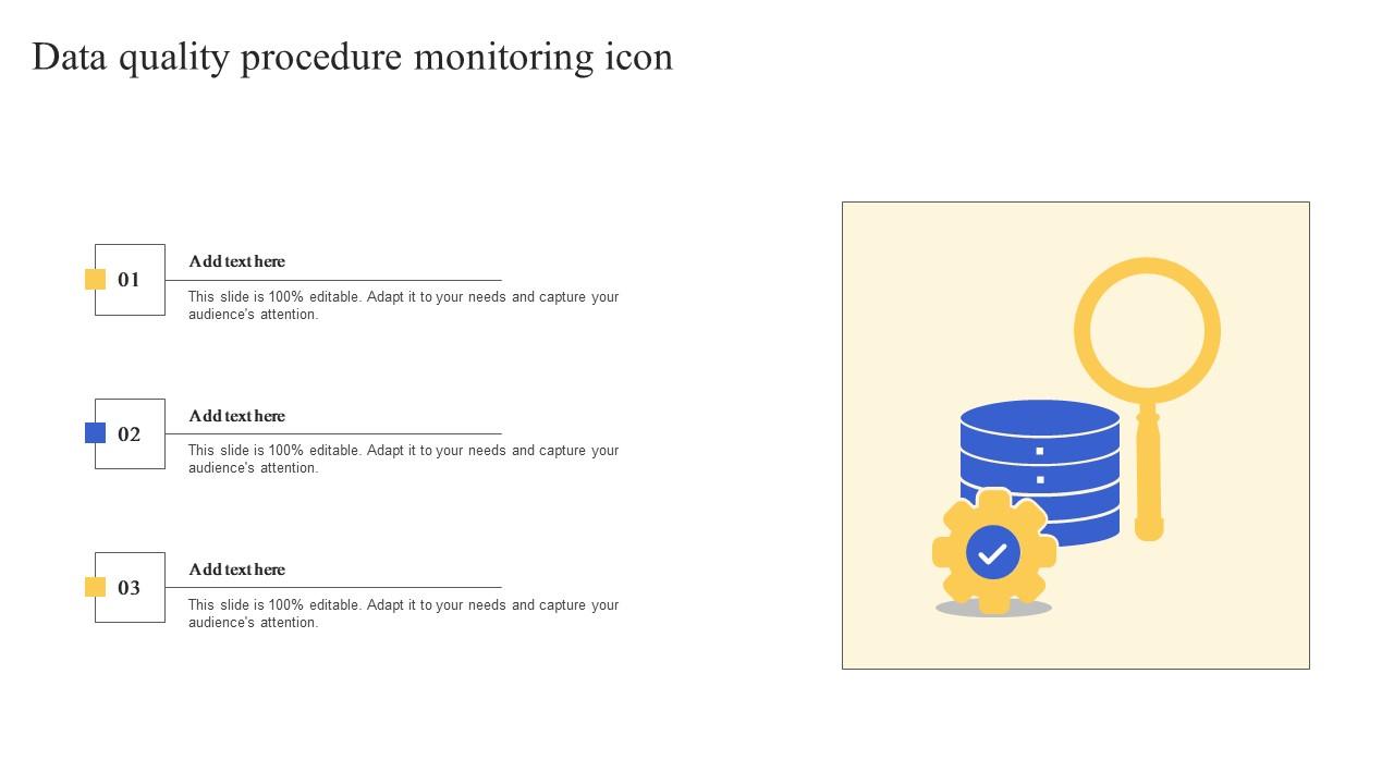 Data Quality Procedure Monitoring Icon Infographics Pdf