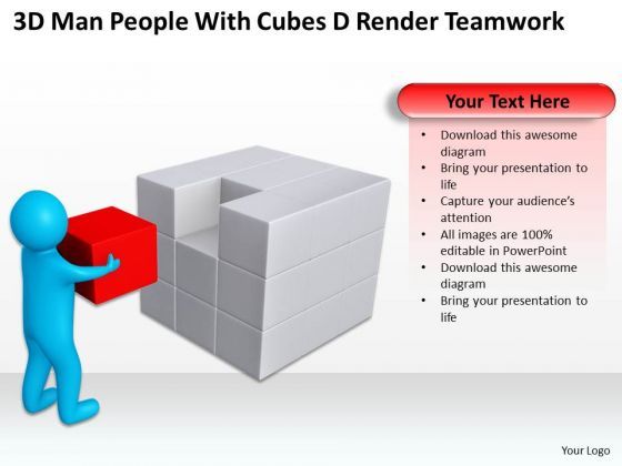 Diagram Business Process 3d Man People With Cubes Render Teamwork PowerPoint Templates Slide01