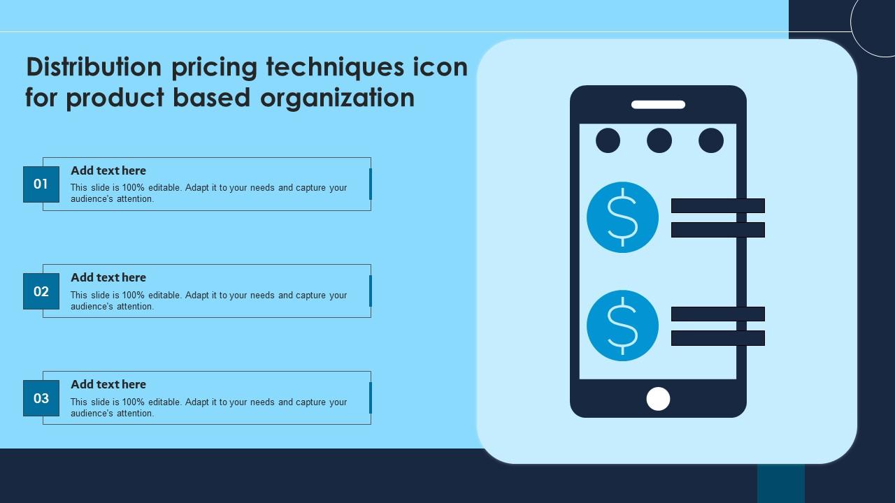 Distribution Pricing Techniques Icon For Product Based Organization Pictures Pdf