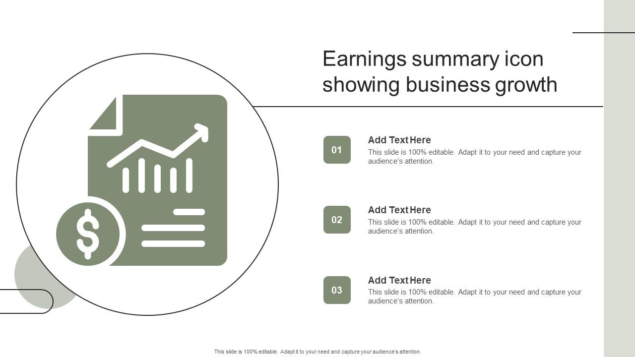 Earnings Summary Icon Showing Business Growth Themes Pdf
