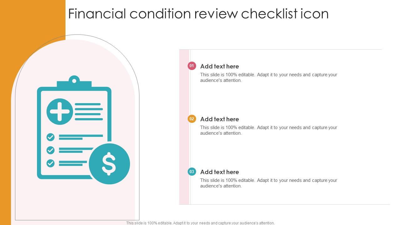 Financial Condition Review Checklist Icon Designs Pdf
