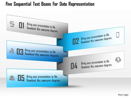 Five Sequential Text Boxes For Data Representation Presentation Template