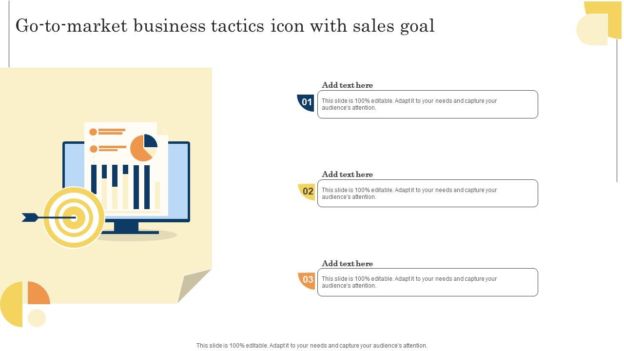 Go To Market Business Tactics Icon With Sales Goal Microsoft Pdf