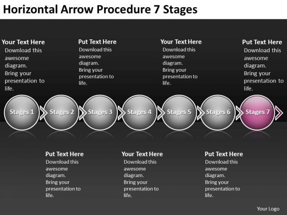 Horizontal Arrow Procedure 7 Stages Flow Chart Program PowerPoint Templates