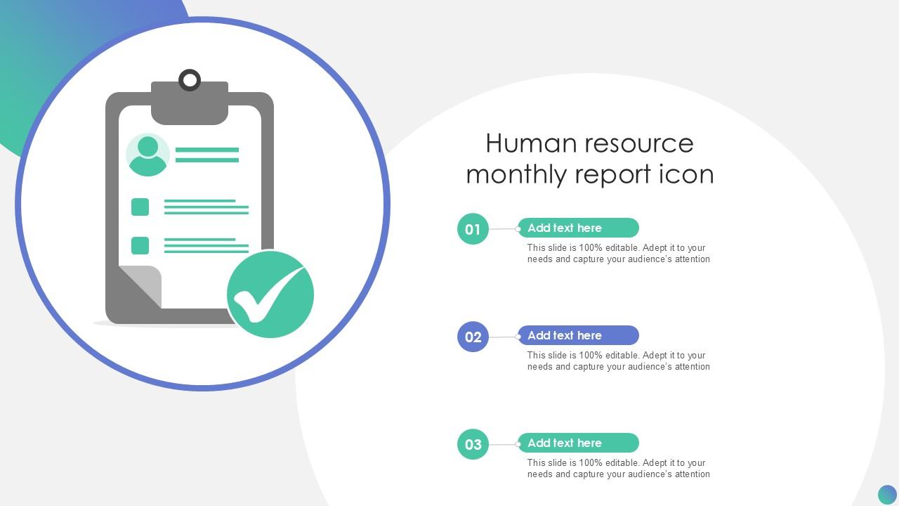 Human Resource Monthly Report Icon PPT Sample SS