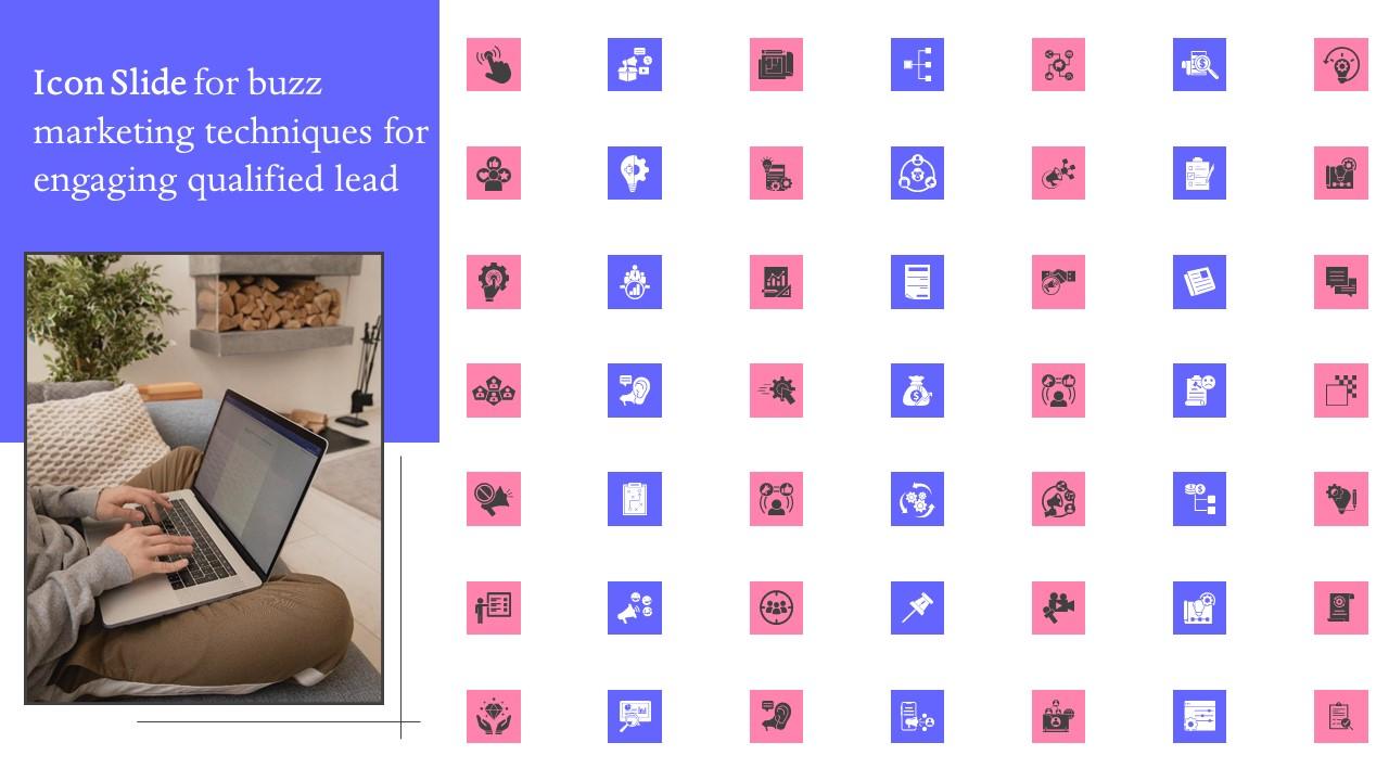 Icon Slide For Buzz Marketing Techniques For Engaging Qualified Lead Portrait Pdf
