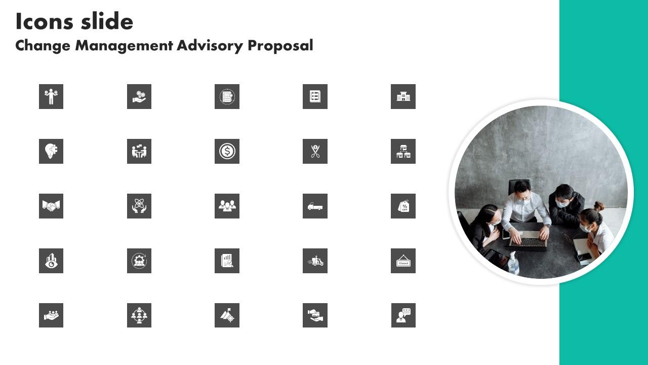 Icons Slide Change Management Advisory Proposal Clipart PDF
