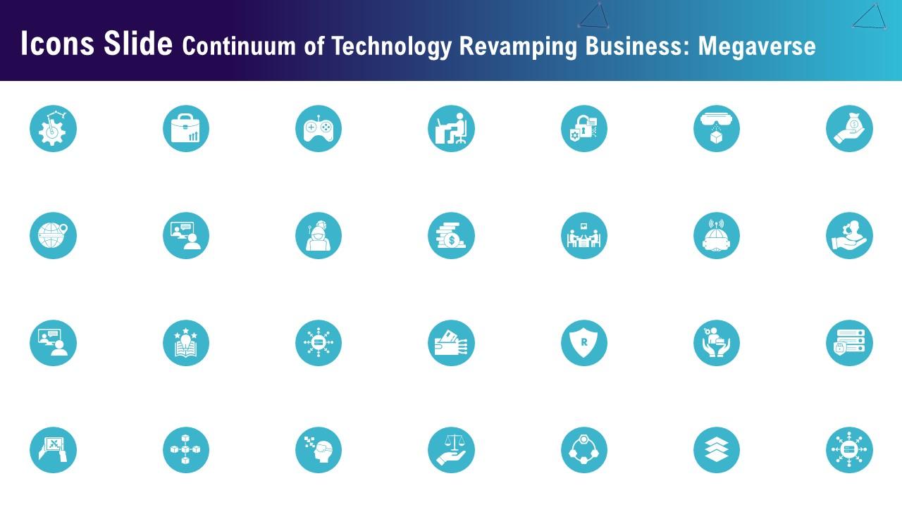 Icons Slide Continuum Of Technology Revamping Business Megaverse AI SS V