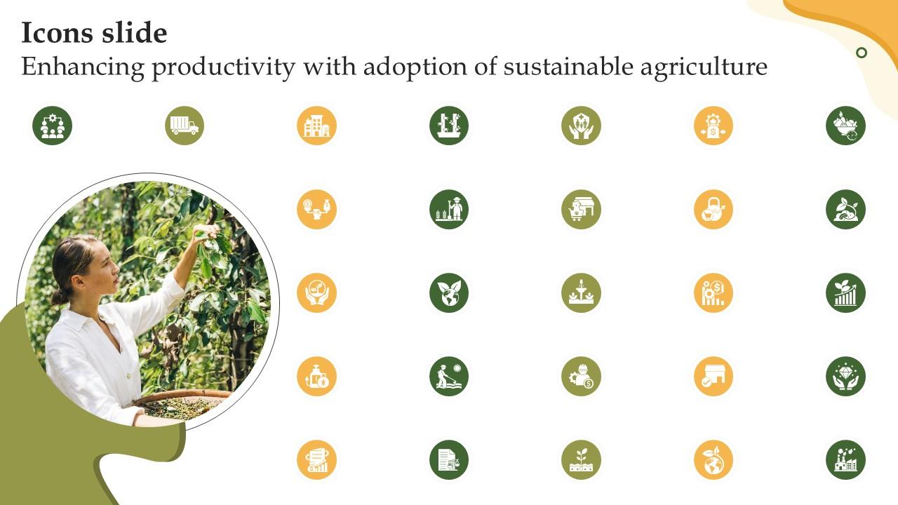 Icons Slide Enhancing Productivity With Adoption Of Sustainable Agriculture PPT PowerPoint