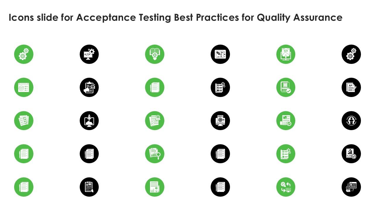 Icons Slide For Acceptance Testing Best Practices For Quality Assurance PPT Example