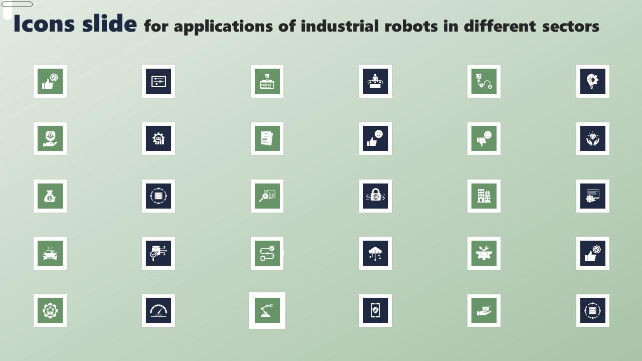 Icons Slide For Applications Of Industrial Robots In Different Sectors Portrait Pdf