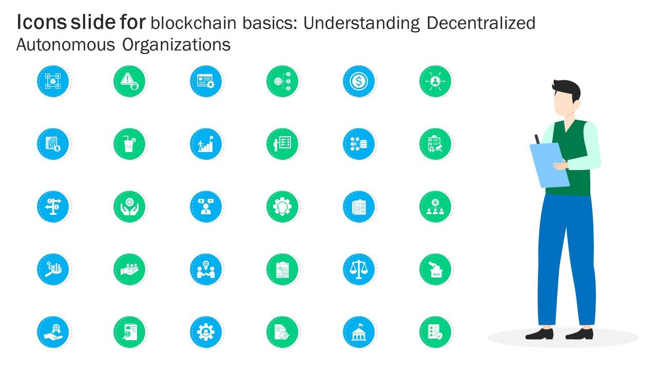 Icons Slide For Blockchain Basics Understanding Decentralized Autonomous Ppt Slides BCT SS V