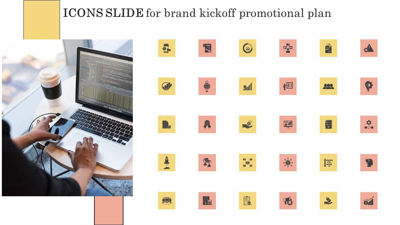 Icons Slide For Brand Kickoff Promotional Plan Background Pdf
