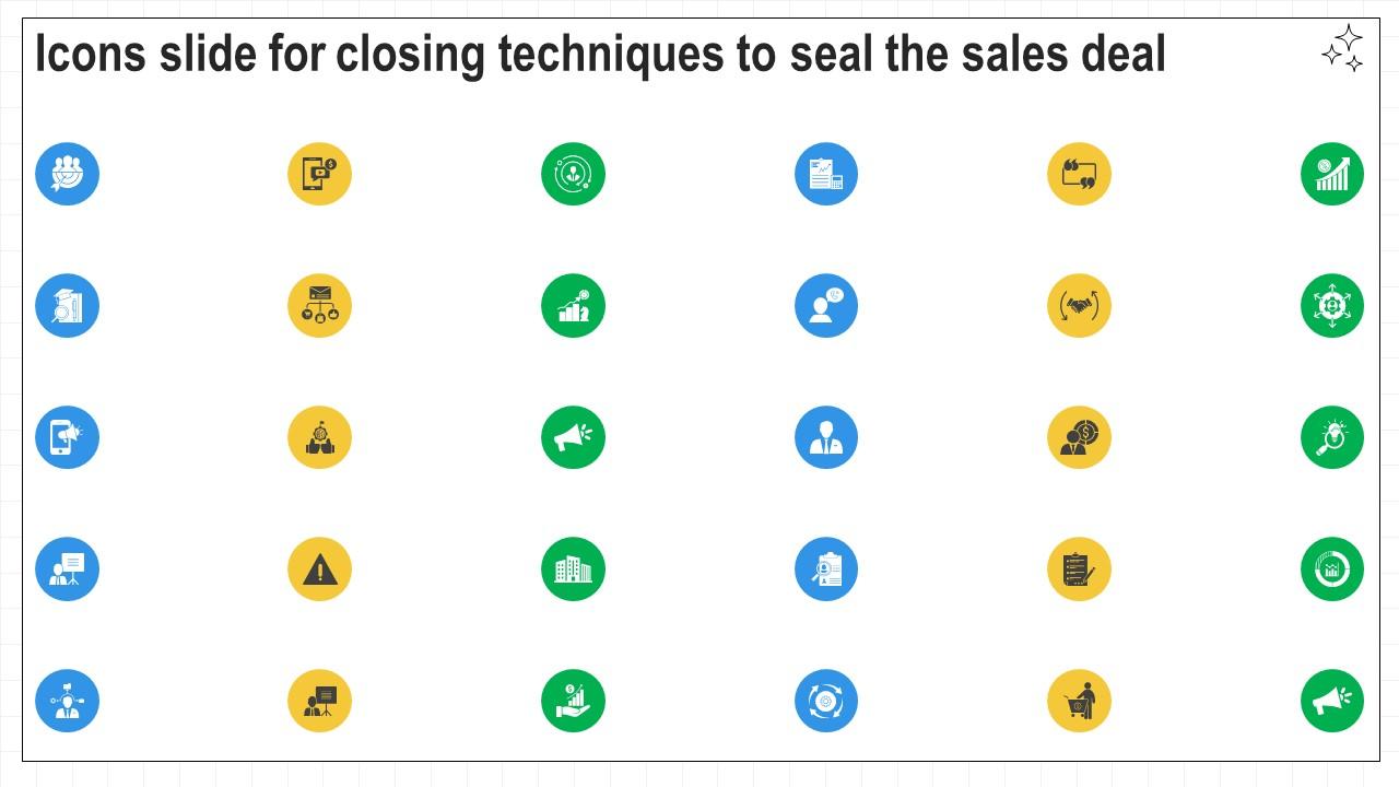 Icons Slide For Closing Techniques To Seal The Sales Deal SA SS V