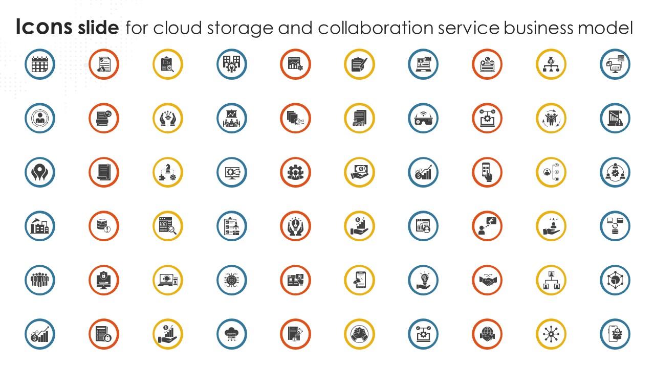 Icons Slide For Cloud Storage And Collaboration Service Business Model BMC SS V